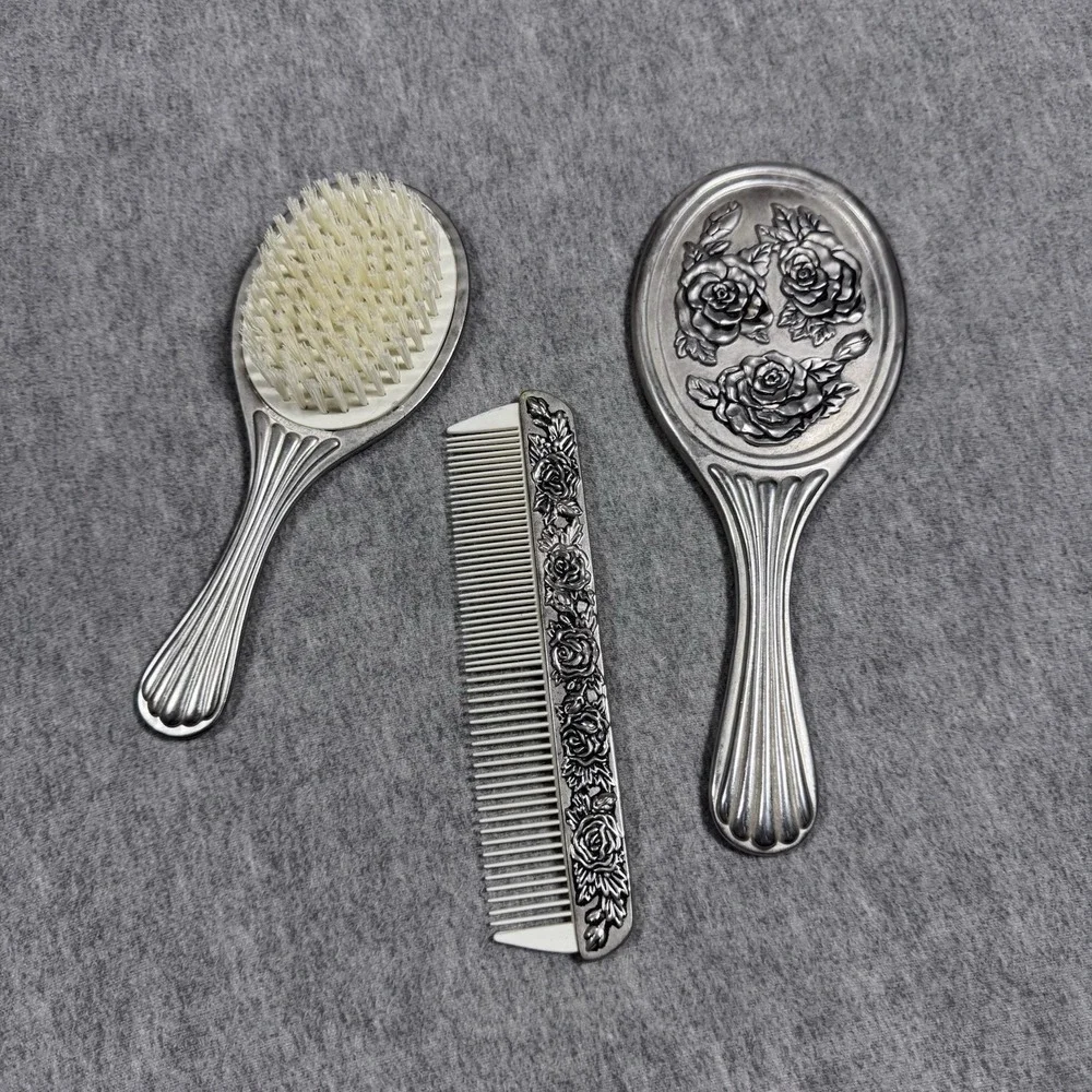 VTG 3 piece Dresser Vanity Set Silver Plated Mirror, Brush and Comb (heavy)